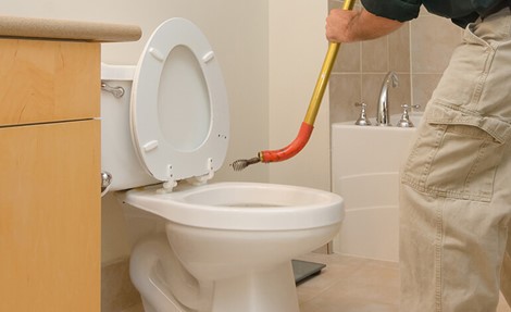 unclogging a toilet with snake